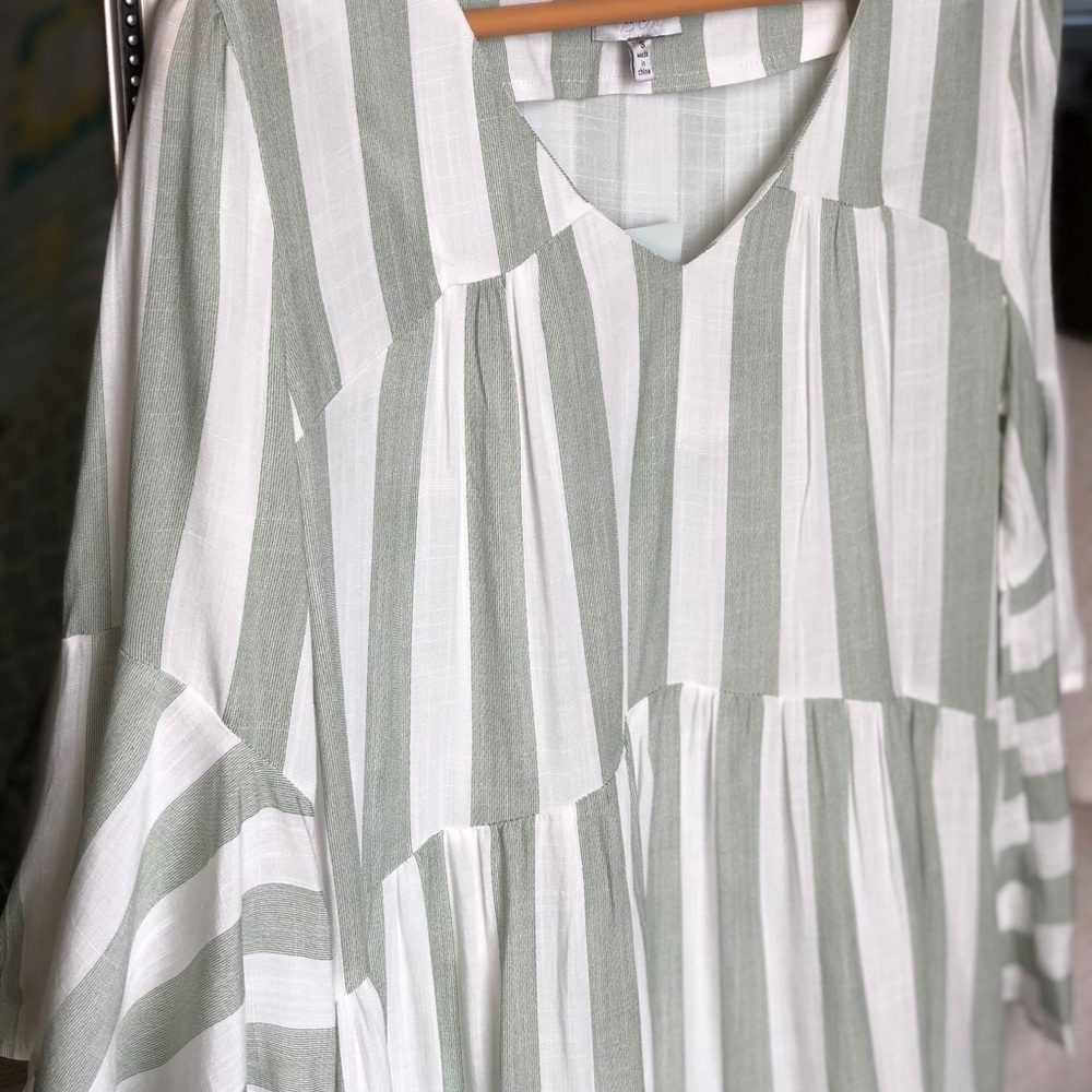 Stripe V-Neck Tier Dress with Bell Sleeves - Picture 8 of 8